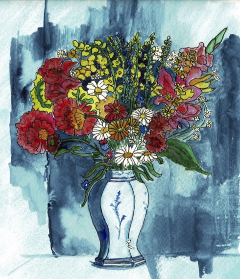 Charley Toorop, kant eef bloemen stilleven ala Charly Tootrop
