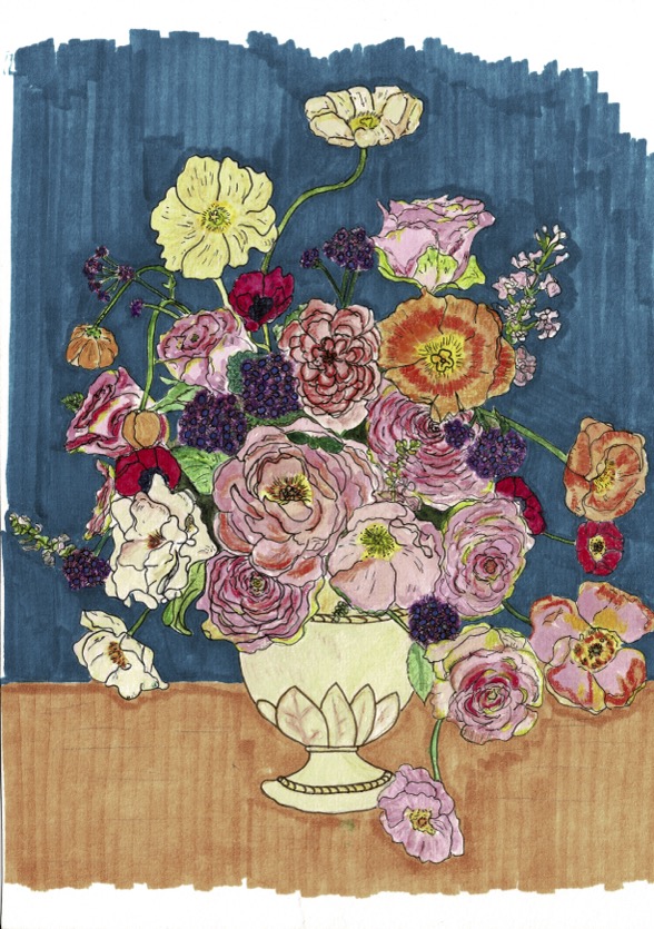 bloemenstilleleven Bloemen stilleven in aquarelle